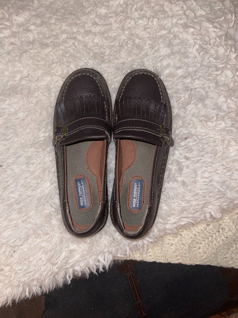 women's leather hush puppies professional 8.5 brown loafers steel toe quality